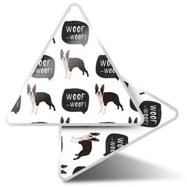 2 x Triangle Stickers 10 cm - Boston Terrier Dog Pattern Woof Woof Fun Decals for Laptops,Tablets,Luggage,Scrap Booking,Fridges #16618