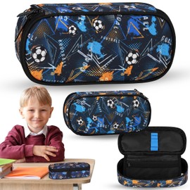 sarcia.eu Boy's Pencil Case Round with Zip Football for One Player Black Green 22 x 8 x 8 cm, soccer fan b, Childrens