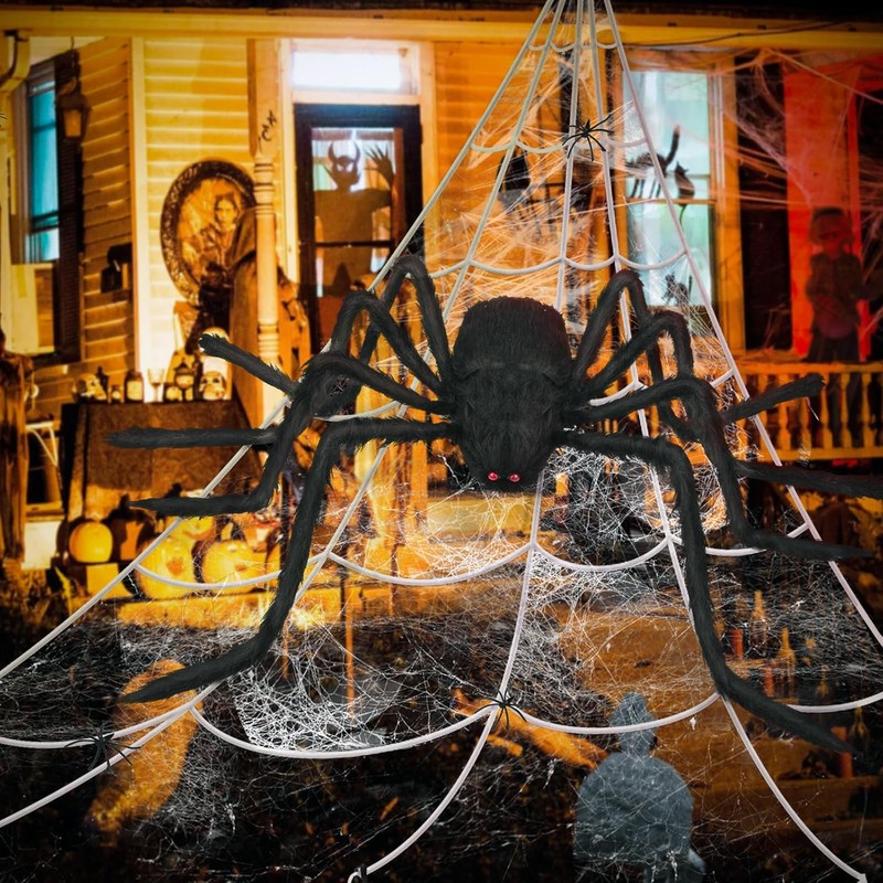 Giant Black Plush Spider for Halloween Decorating – Fuzzy Spider