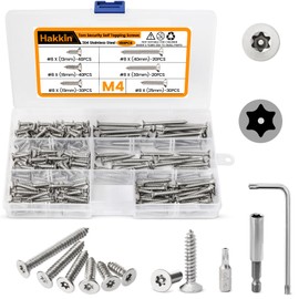 Self Tapping Screws Hakkin 180Pcs M4 Stainless Steel Screws Torx Wood Screws Anti-Theft Tamper Proof Sheet Metal Screws Assortment Kit with T20 Bit, L Wrench, Extension Holder