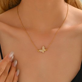 RATVIU Butterfly Necklace for Women 18K Gold Plated Butterfly Pearl Pendant Necklaces Dainty Butterfly Choker Necklace Trendy Gold Jewelry Gift