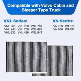 AF26405 P606555 Cabin Air Filter for 2002+ Volvo Cabin and Sleeper Type Truck VNL860 VNL780 VNL760 VN780 VN670 VNM630 VNM430 VHD430 VHD300 VT800# CAF24000 20435801 49084 PA4681 83084 TR078 (Black)