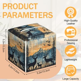 Rustic Deer Forest 2 Pcs Tissue Box Cover Square, Tissue Box Holder Waterproof Leather Facial Paper Organizer Dispenser for Bathroom Home Car Nightstand