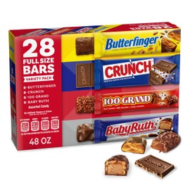 Butterfinger, CRUNCH, Baby Ruth, 100 Grand, Assorted Bulk Candy Bar Variety Pack Full Size, 28-Count, 48 oz