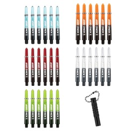 KOTO darts Shafts Collection Medium, 30 Shafts & Practical Shaft Remover, Nylon Shafts, 6 Orange/Black, 6 Green/Black, 6 Blue/Black, 6 Black/Transparent, 6 Red/Black