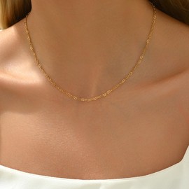 Dabovos Heart Chain Necklace for Women Dainty 18K Gold Plated Heart Chain Choker Necklace Simple Chain Link Jewelry Gifts