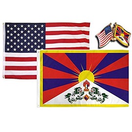 AES Wholesale Combo USA & Tibet Country 2x3 2'x3' Flag & Lapel Pin Fade Resistant Double Stitched Premium Penant House Banner Grommets