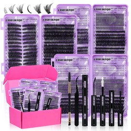 Lash Clusters Kit 3 Boxes 1925Pcs Wispy Eyelash Clusters 30D-150D/Bottom/Spiky D Curl Cat Eye Individual Eyelash Extension Kit with Bond and Seal, Remover & Tweezer, Bulk Pack for Beginners