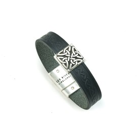 Biddy Murphy Irish Leather Bracelet Celtic Knot Charm Black 7 1/2 Inches Unisex Made in Ireland