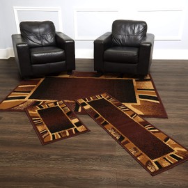 Home Dynamix Konya Contemporary Modern Area Rug 3 Piece Set Border Brown Beige Black