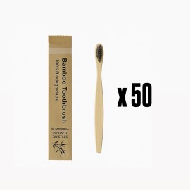 Unbranded Charcoal Bamboo Toothbrush 50 Pack - Adult Organic Wooden Natural Biodegradable