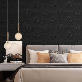 lenify Black Peel and Stick Wallpaper Vintage Contact Paper 15.7inch x 118.1inch Black Floral Wall Paper Embossed Wallpaper Peel and Stick Textured Removable Flower Self Adhesive Decor Vinyl