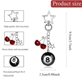 Shoyisenka 8 Ball Keychain, Cherry Keychain with Stars, Pool Ball Keychain, Car Key Chain, Backpack Keychain (C)