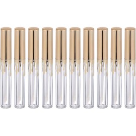 Botellas de Brillo Labial Vacías Cilíndricas Tapa Dorada 10 Piezas Plástico, Incluye Pincel Aplicador, para Viaje de Negocios y Elaboración de Gloss, Apto para Bálsamo y Rímel