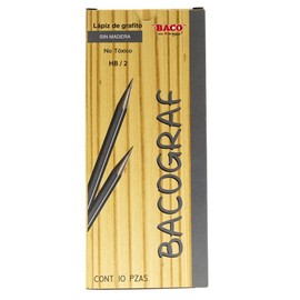 BACO Lápíz de Grafito Hexagonal Blacograf HB/2 Caja con 10 piezas Cuerpo Gris Resistente y Grafito Reforzado con Casquillo de Aluminio y Goma
