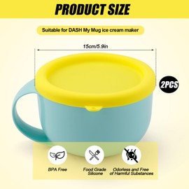 2pcs Silicone Lid for Dash My Mug Ice Cream Maker, 5.9in BPA-Free Silicone Bowl Covers Storage Lid Ice Cream Maker Lid Replacement Ice Cream Maker Accessories for Dash Ice Cream Maker Mug(Yellow)