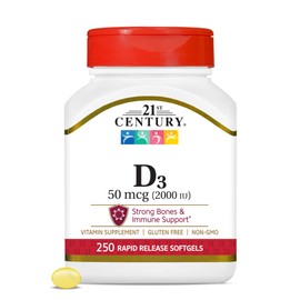 21st Century 21st Century D3 2000 IU Softgels, 250 Count
