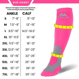 Mojo Compression Socks for Women and Men 20-30mmHg Plus Size - Extra Wide Calf Opaque Compression Stockings for Nursing, Lymphedema, Varicose Veins Circulation - Pink, 7X-Large - A601