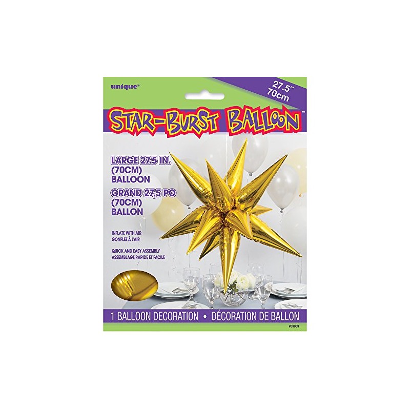 Gold 12-Point Large 3D Star Foil Balloons, 5-Pack - Large