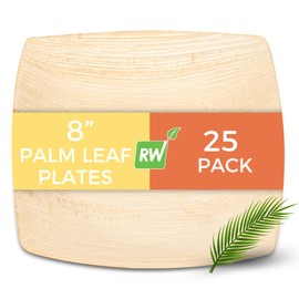 Restaurantware Midori 8 x 8 Inch Large Square Palm Plates 25 Microwavable Palm Leaf Plates - Freezable Sustainable Areca Palm Leaf Plates Oven-Ready For Hot & Cold Foods