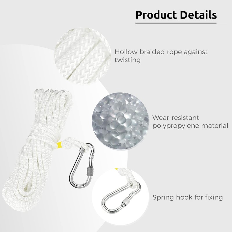 Homaisson 15 M/50 Ft Braided Polypropylene Line with Spring Hook
