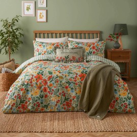 Furn. Meadow Haze Duvet Cover Set – Wildflower Countryside Reversible Polycotton (Green – Single)