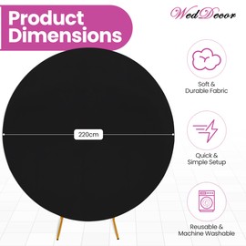 WedDecor 7.2ft (220cm) Black Round Backdrop Cover Adjustable Spandex Wrinkle Resistant Solid Colour Circle Arch Covers For Photography Decoration, Wedding, Birthday, Events, Banquet, Baby Shower