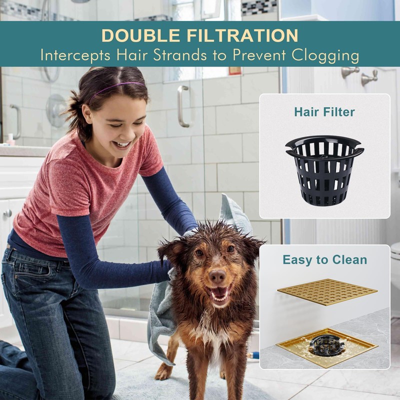 Champagne Bronze Shower Drain 4-1/4 Inch - Square Shower Floor