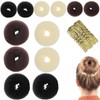12 Pack Hair Donuts for Buns, 25 Pcs U Shaped Hair Clips, Nylon & Steel Hair Doughnut Bun in Brown, Black, Beige Small (6cm),Medium (8cm) Bun Donuts for Hair Styling, Donuts Maker for Dancer