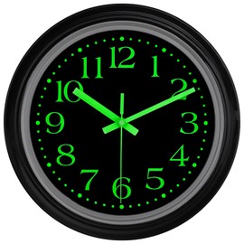 JoFomp Glow in The Dark Clock Wall Decor, 12 Inch Silent Wall Clocks Battery Operated, Luminous Wall Clock for Living Room Decor, Night Light Wall Clock for Bedroom Kitchen Bathroom Garage Office
