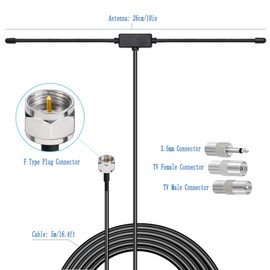 16 feet/5m FM Radio Dipole Antenna for Stereo Receiver Indoor Pioneer Onkyo Yamaha Marantz Bose Wave Music System FM Radio Home Stereo Receiver AV Audio Video Home Theater Receiver 2 Pack