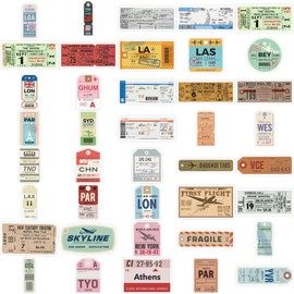 40PCS Travel Stickers Airline Ticket Stickers for Luggage Laptop, Vintage Boarding Pass Stickers Vinyl Waterproof Retro Stickers for Adults Kids (Bordkarte)