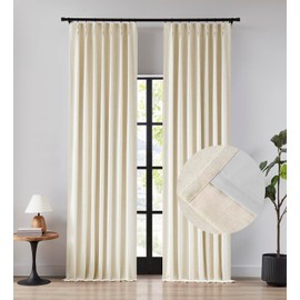 8FT Linen 100% Blackout Curtains Pinch Pleated Back Tab Window Curtains with Hooks Room Darkening Light Noise Blocking 95 Inches Long for Bedroom Living Room Thermal Insulated Drapes 40" W x 95" Lx2