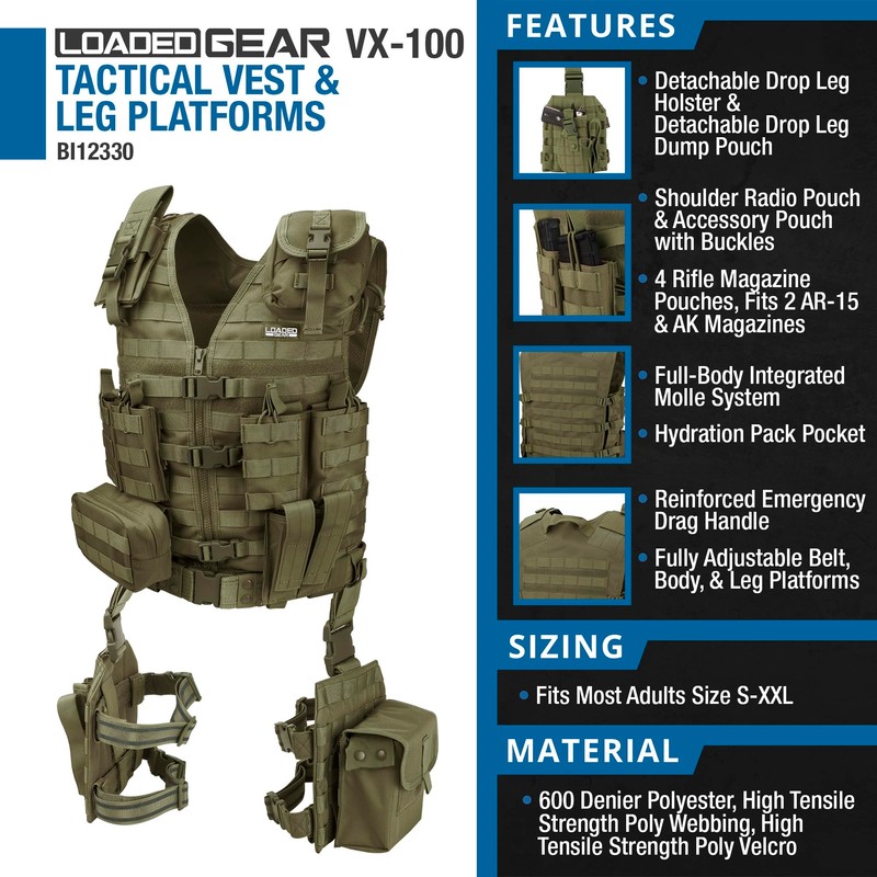 Barska Loaded Gear VX-100 Tactical Airsoft Paintball Hunting Adjustable Vest