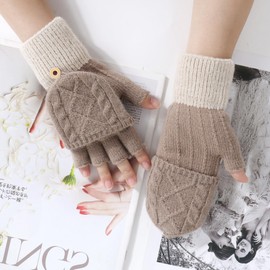 Fingerless Gloves for Women - Ladies Winter Warm Thermal Mitten Soft Knitted Convertible Flip Top Gloves for Women UK