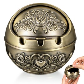 Creative Ashtray with Lid Portable Small Round Ash Tray for Indoor Outdoor Use Smokeless Ashtray for Home and Patio, 3.34 X 3.34 X 2.75 Inch
