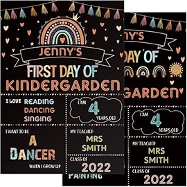 First Day and Last Day School Board Boho Back to School Sign School Chalkboard First Day Photo Prop Sign Rainbow 1st Day Chalk Board for Kids Preschool Kindergarten Chalkboard Sign, 13.8 x 9.8 Inch