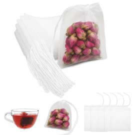100 PCS Disposable Teabags, Empty Tea Bags for Loose Tea Reusable Mesh Teabags with Drawstring for Coffee, Spice Sachet, Bath Cooking 2.36 X 2.75 Inch
