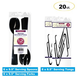 Party Essentials 20 Piece Hard Plastic Serving Utensils Kit, Black