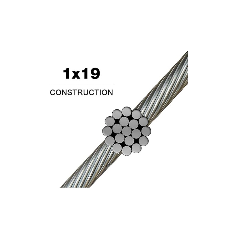 316 Stainless Steel Cable Wire Rope 3/16" 1x19-100 ft Coil