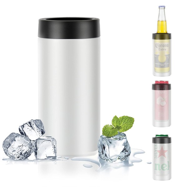 Olerd 16oz Double wall Stainless Steel Insulated Can Cooler, Bottle or Tumbler for Slim Beer & Hard Seltzer Cans, Beer Bottle Holder (White)