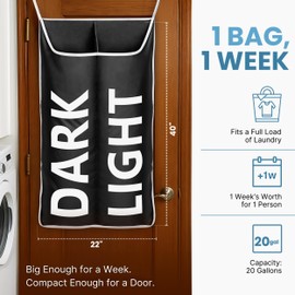 DONAQ Hanging Laundry Hamper Bag XL, Space Saving over the Door Storage Bags, Behind the Door Hampers for Dirty Clothes & Wall Mounted Basket for Bathroom (Black, Double Compartment)