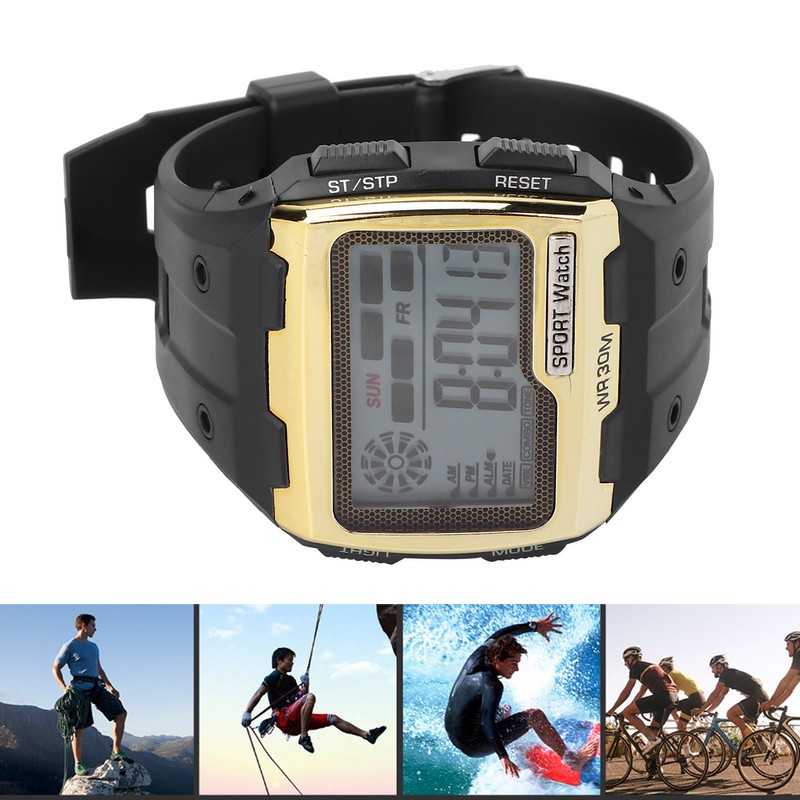 Digital Sports Watch Large Dial Night Light Waterproof Dual Time