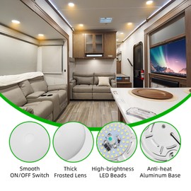 ULITECO RV Light Interior 12V, 4.5Inch RV Ceiling Dome Light, RV LED Puck Light with ON/Off Switch, 500LM Camper Lights Fixture for RV Boat Camper Trailer (3200K Warm White, 6PCS)