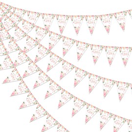 Kreatwow 3pcs It's A Girl Baby Shower Bunting Banner Floral Baby Shower Decorations Pink Floral Baby Shower Hanging Decor Pink Flower Triangle Flags Banner Sweet Pink It's A Girl Party Birthday