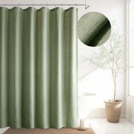 Jowels Sage Green Linen Shower Curtain, Boho Farmhouse Shower Curtain Set for Bathroom, 180GSM Luxury Weighted Water Resistant Fabric Textured Shower Curtains with 12 Metal Hooks, 72Wx72H