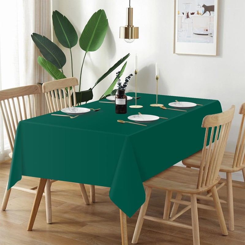 QIKSION Dark Green Plastic Table Cloth Disposable 2 Pack, 54