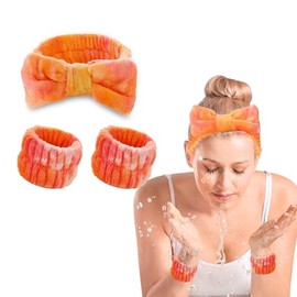 OWITER Skincare Headband and Wristbands Make Up Headband Wrist Bands for Face (Gradient orange, count (Pack of 1))
