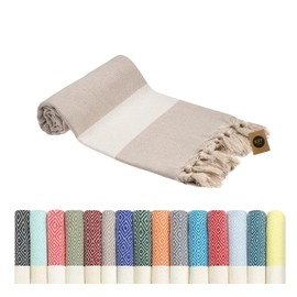 KZY LONDON Beach Towel - Large Turkish Beach Towels for Camping, Swimming, Bath, Gym, Picnic - Quick Dry, Super Absorbent, Lightweight, Compact Cotton Hammam Towels for Adults, Men, Kids (Beige)