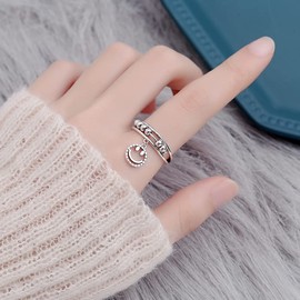 Anxiety Relief Smile Ring – 925 Sterling Silver Spinner Ring – Fidget Rings for Anxiety for Women and Men – Modern and Elegant Design – Comfortable and Lightweight – Adjustable Size Ring Jewelry (Anxiety Relief Ring)